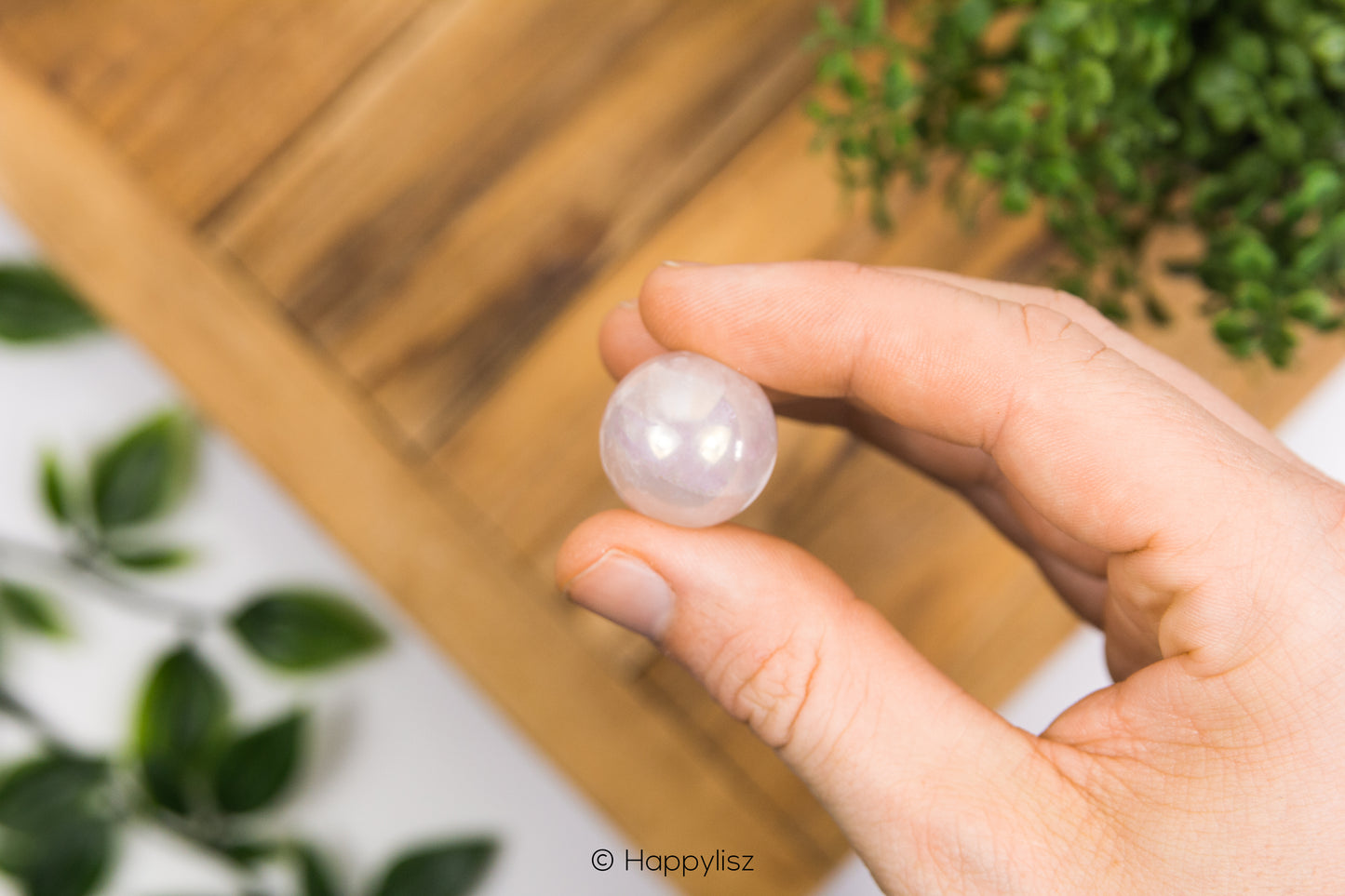 Angel Aura Rose Quartz - Sphere - No. 3 - In Hand - 01