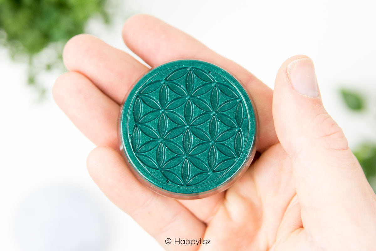 Orgonite Disc - Flower of Life - Chrysoprase - In Hand