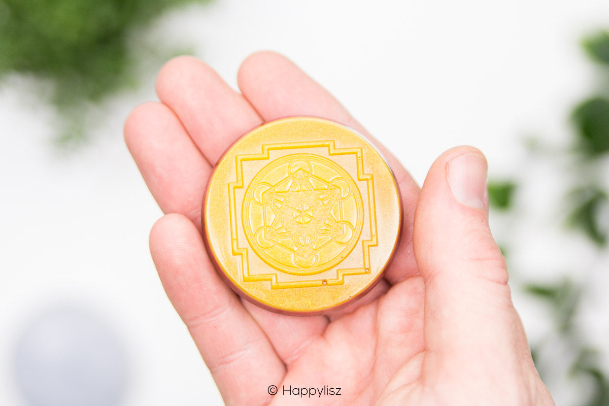 Orgonite Disc - Metatron's Cube - Citrine Quartz - In Hand