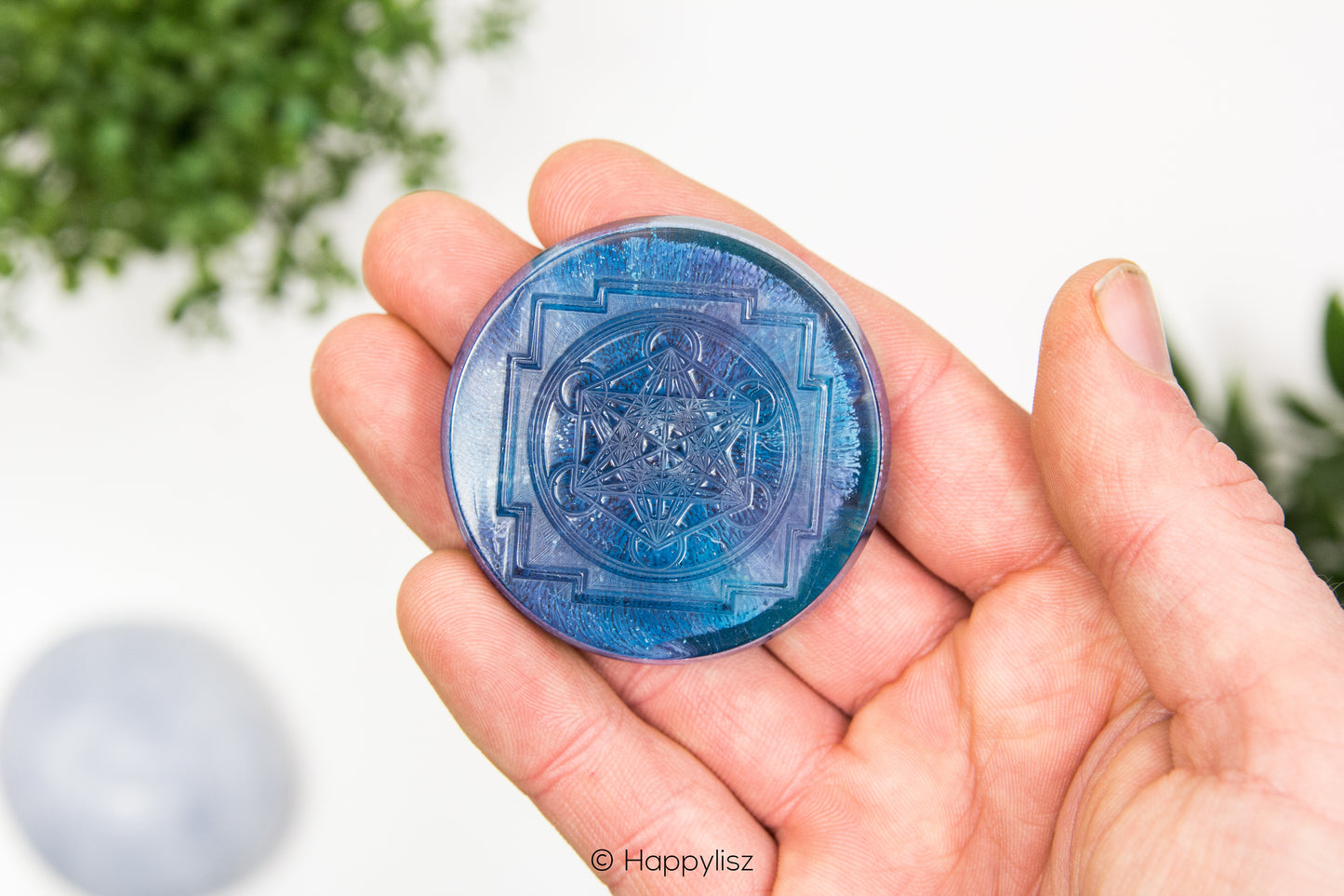 Orgonite Disc Metatrons Cube Sodalite In Hand