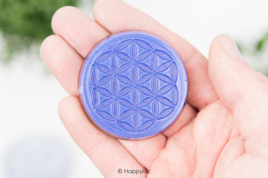 Orgonite Disc - Flower of Life - Hawk's Eye - In Hand