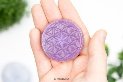 Orgonite Disc - Flower of Life - Pink Opal - In Hand