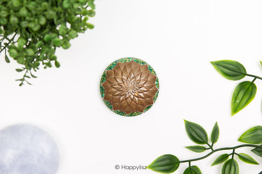 Orgonite Disc - Lotus - Moss Agate, Petrified Wood & Tree Agate - Top