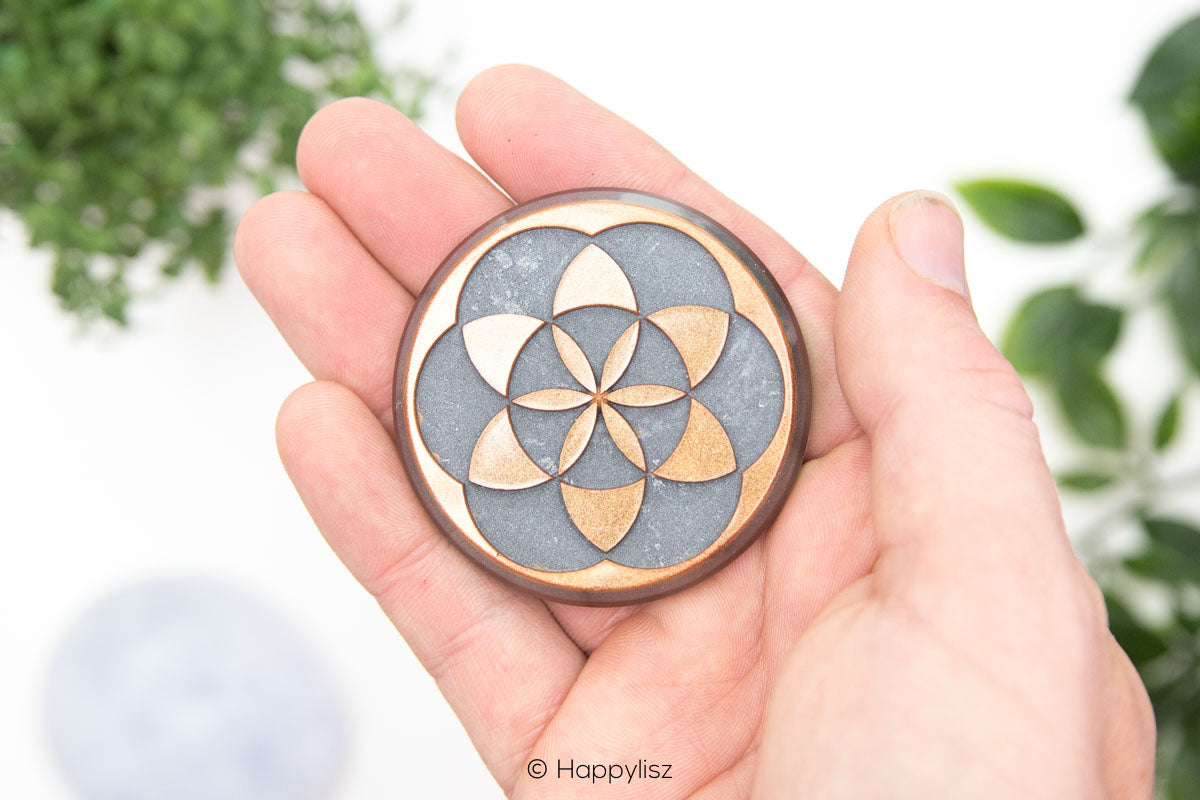 Orgonite Disc - Seed of Life - Botswana Agate - In Hand