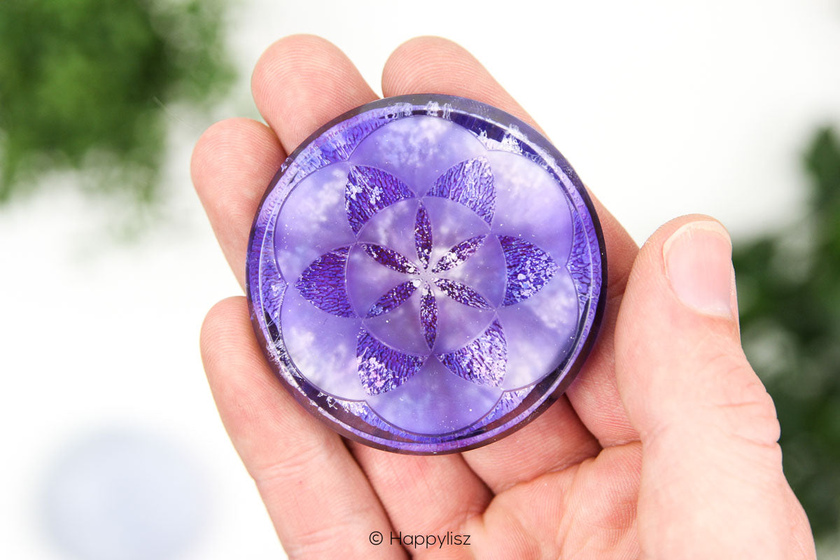 Orgonite Disc - Seed of Life - Rose Quartz - In Hand