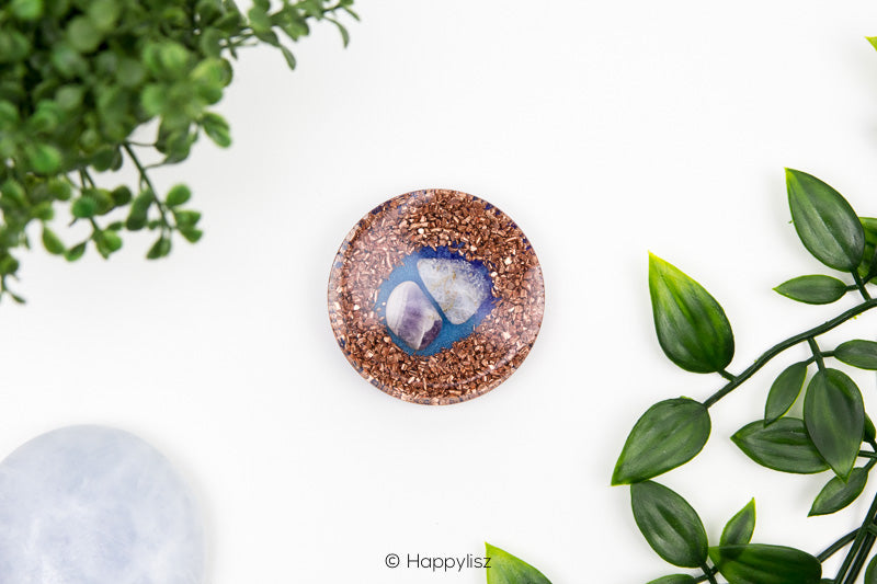 Orgonite Disc - Sri Yantra - Blue Chalcedony & Amethyst - Bottom