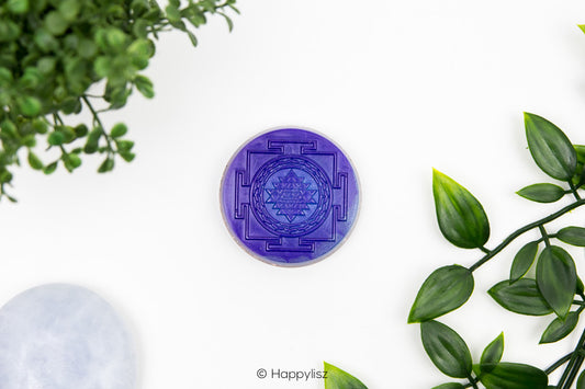 Orgonite Disc - Sri Yantra - Blue Chalcedony & Amethyst - Top