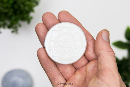 Orgonite Disc - Sri Yantra - Clear Quartz - In Hand