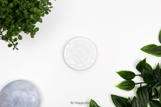 Orgonite Disc - Sri Yantra - Clear Quartz - Top