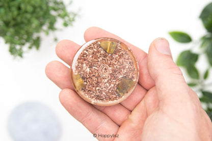 Orgonite Disc - Sun - Tiger's Eye - In Hand - Bottom