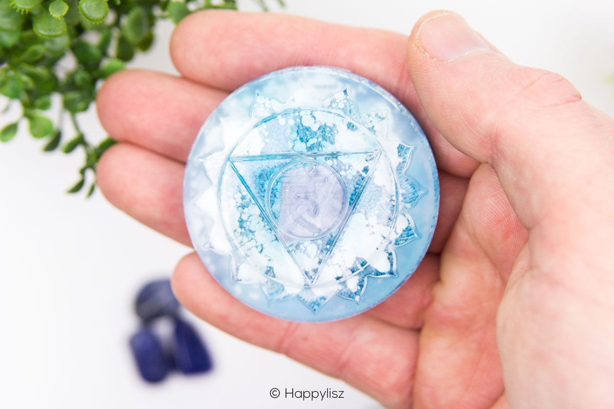 Orgonite Disc - Throat Chakra - In Hand