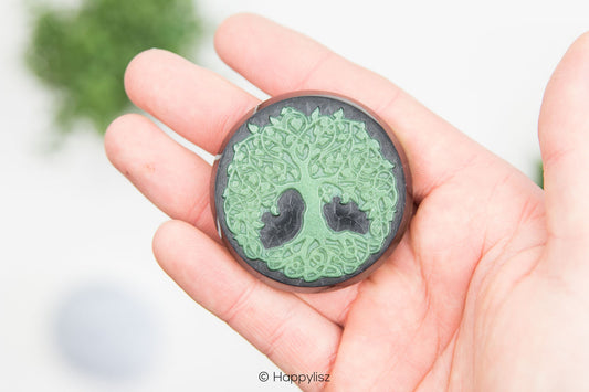 Orgonite Disc - Tree of Life - Hematite - In Hand