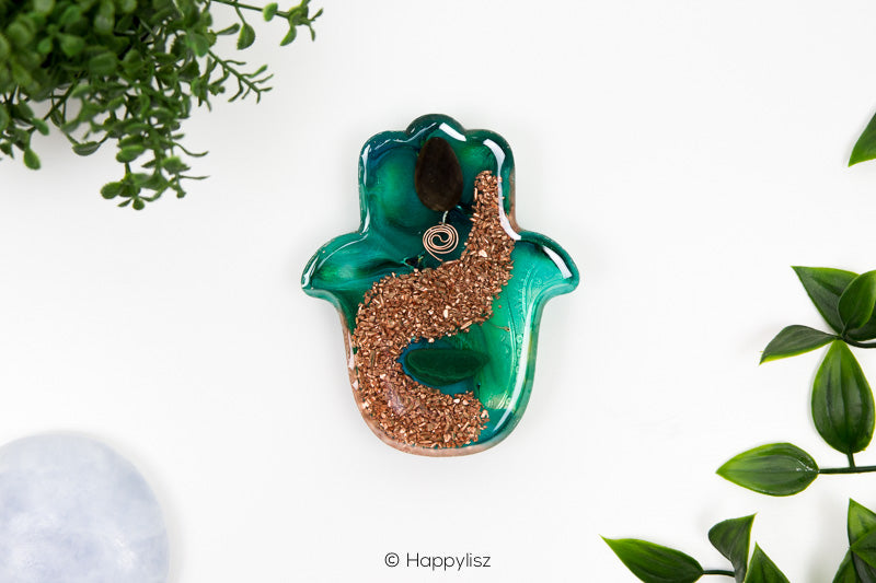 Orgonite Hamsa - Malachite & Petrified Wood - Bottom