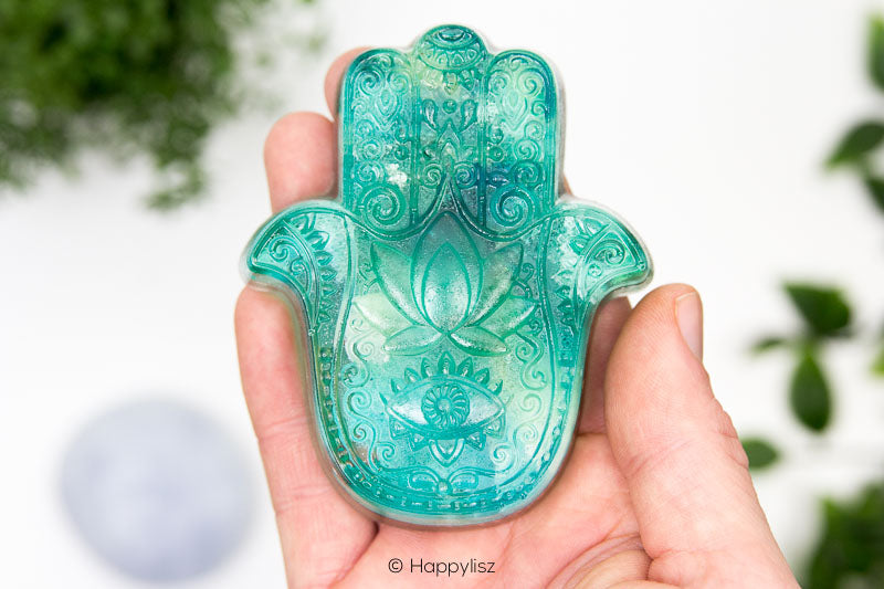 Orgonite Hamsa - Malachite & Petrified Wood - In Hand