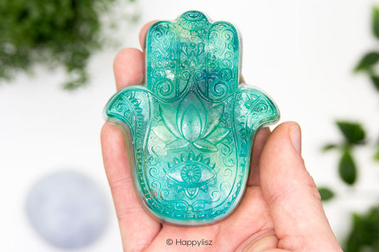 Orgonite Hamsa - Malachite & Petrified Wood - In Hand