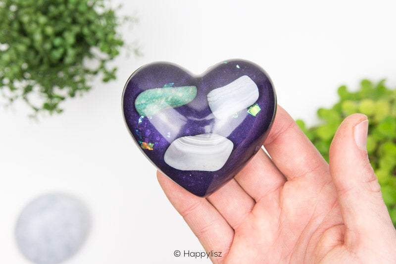 Orgonite Heart - Botswana Agate, Blue Chalcedony & Amazonite - In Hand