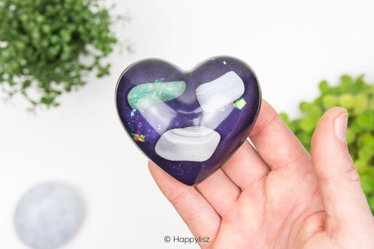 Orgonite Heart - Botswana Agate, Blue Chalcedony & Amazonite - In Hand