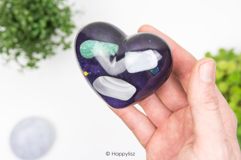 Orgonite Heart - Botswana Agate, Blue Chalcedony & Amazonite - In Hand 02