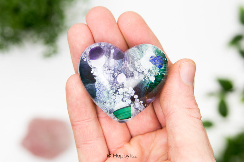 Orgonite Heart - Malachite, Lapis Lazuli & Amethyst - In Hand