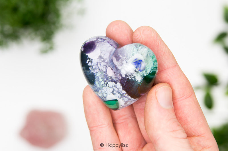Orgonite Heart - Malachite, Lapis Lazuli & Amethyst - In Hand 02