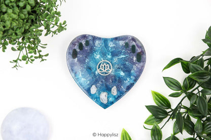 Orgonite Heart (with Stand) - Lotus - Heliotrope & Dendrite Opal - Front