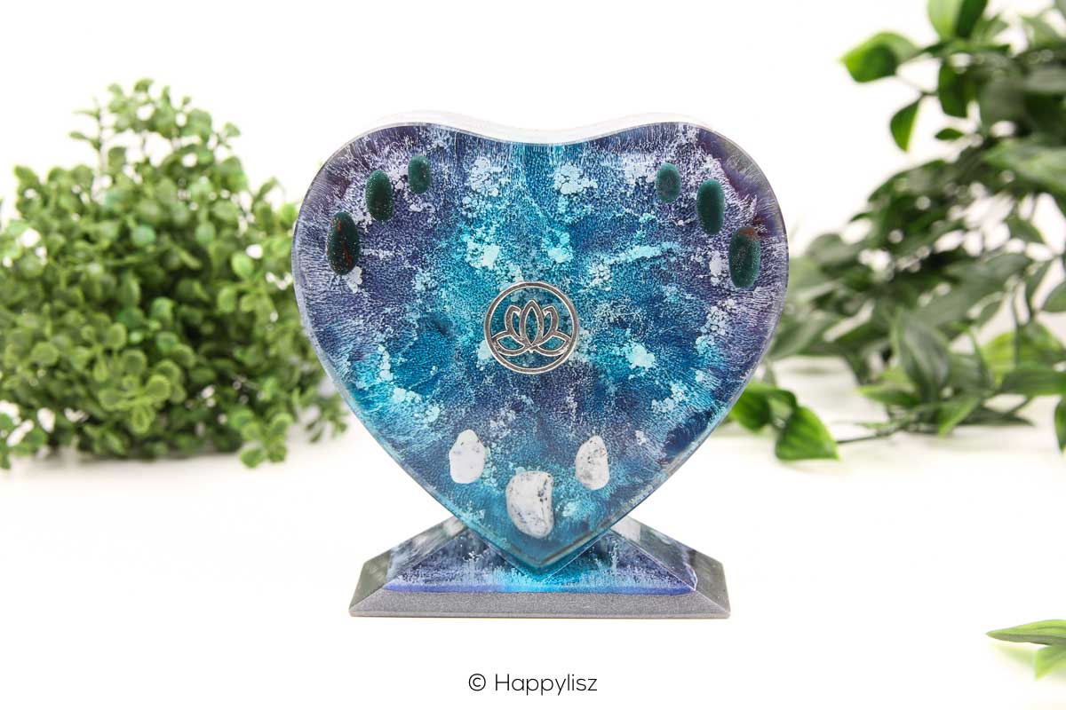 Orgonite Heart (with Stand) - Lotus - Heliotrope & Dendrite Opal - Standing