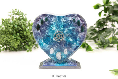 Orgonite Heart (with Stand) - Lotus - Heliotrope & Dendrite Opal - Standing