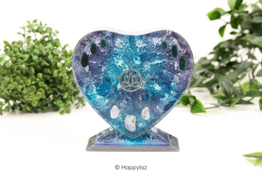 Orgonite Heart (with Stand) - Lotus - Heliotrope & Dendrite Opal - Standing