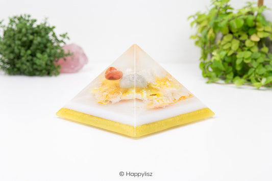 Orgonite Pyramid - Celestite, Carnelian & Apophyllite - Front