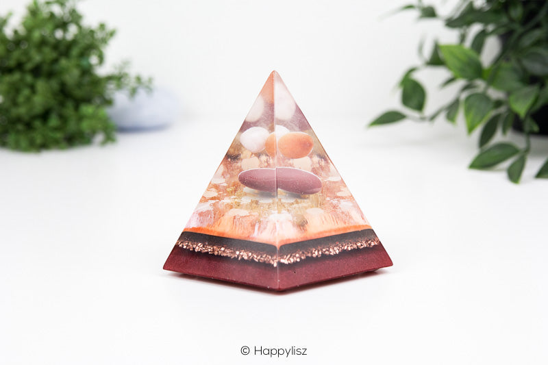 Pentagonal Orgonite Pyramid - Rose Quartz, Carnelian & Mookaite - Side