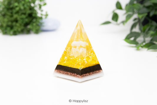Russian Orgonite Pyramid - Clear Quartz & Honey Calcite - Front