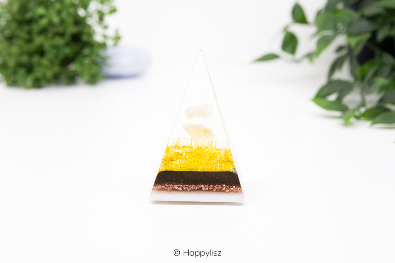 Russian Orgonite Pyramid - Clear Quartz & Honey Calcite - Side