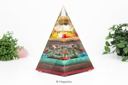 Russian Orgonite Pyramid - Tiger's Eye, Red Jasper & Labradorite - Front