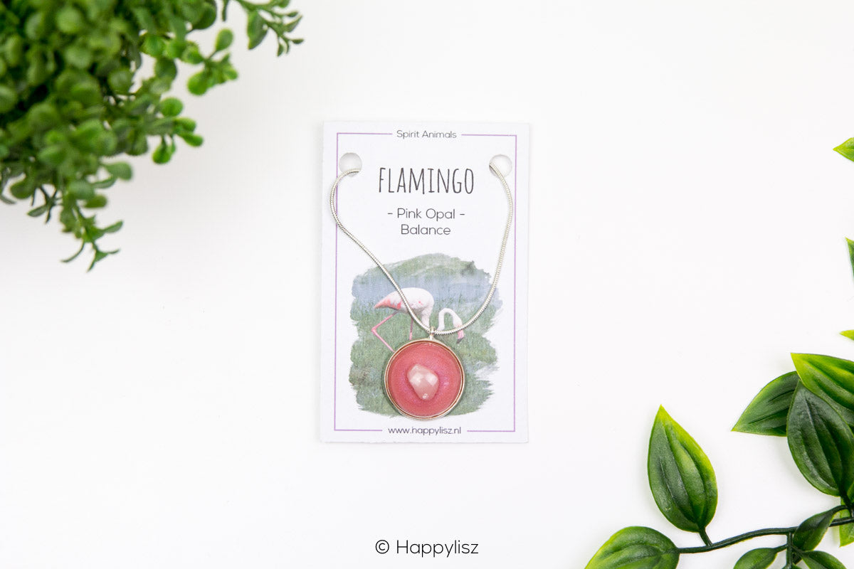 Spirit Animal Pendant - Flamingo - Pink Opal - On Card
