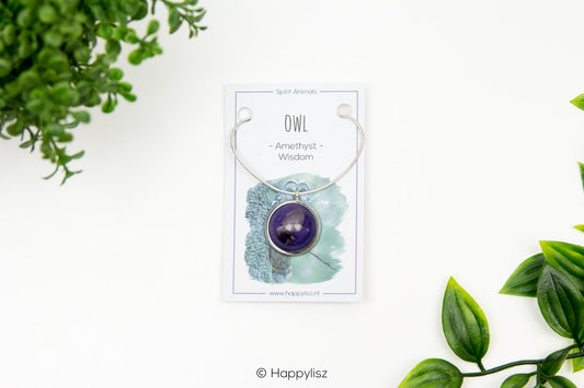 Spirit Animal Pendant - Owl - Amethyst - On Card