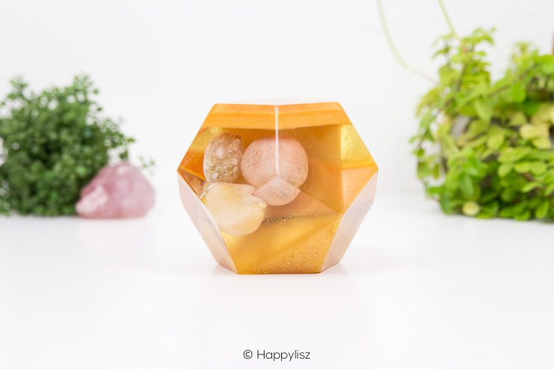 Orgonite Dodecahedron - Bloemagaat, Roze Maansteen & Oranje Calciet - Happylisz